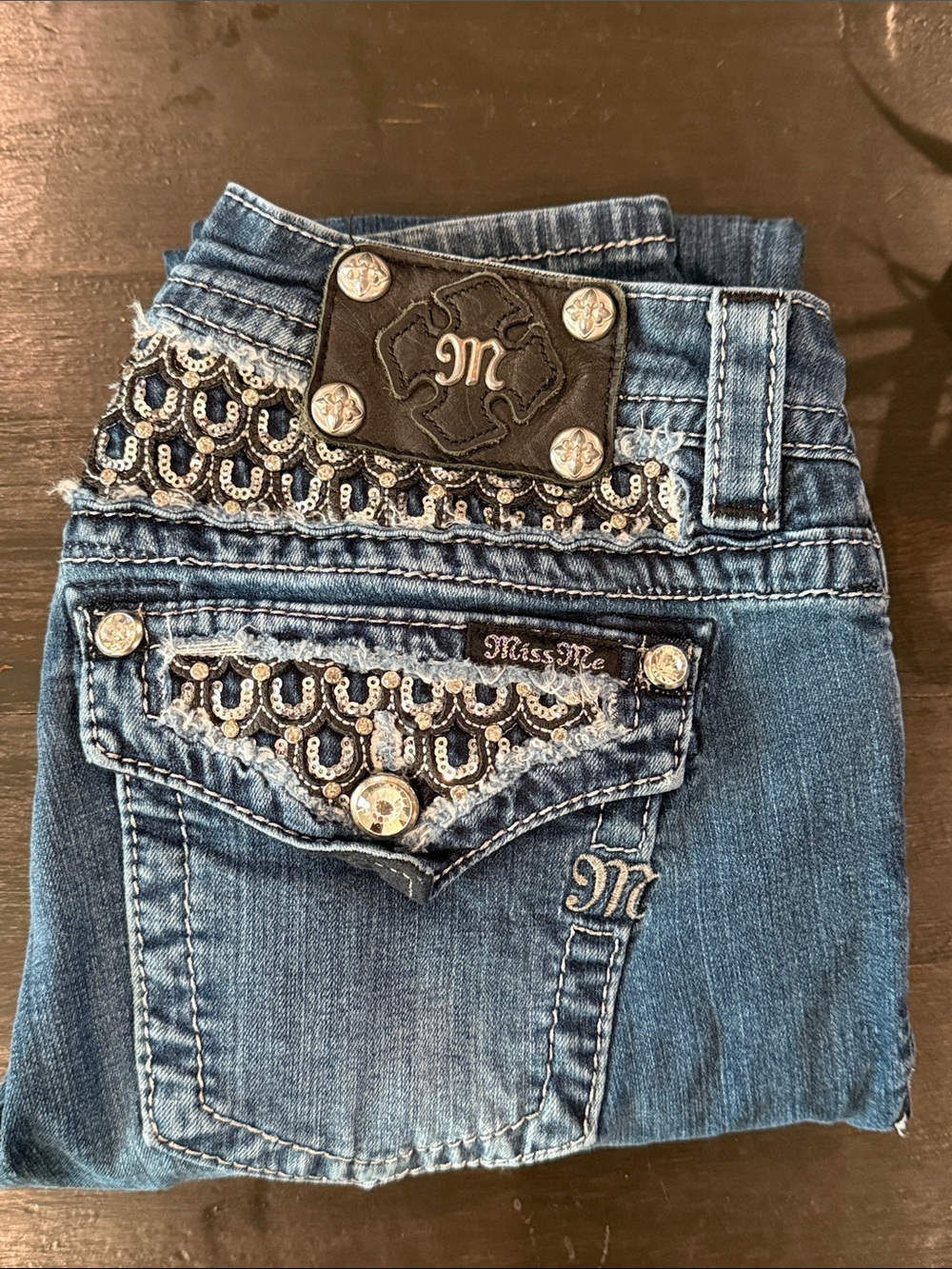 MISS ME Signature Rise 2000s Y2K Embellished Glitzy Sparkly Skinny Jeans 27